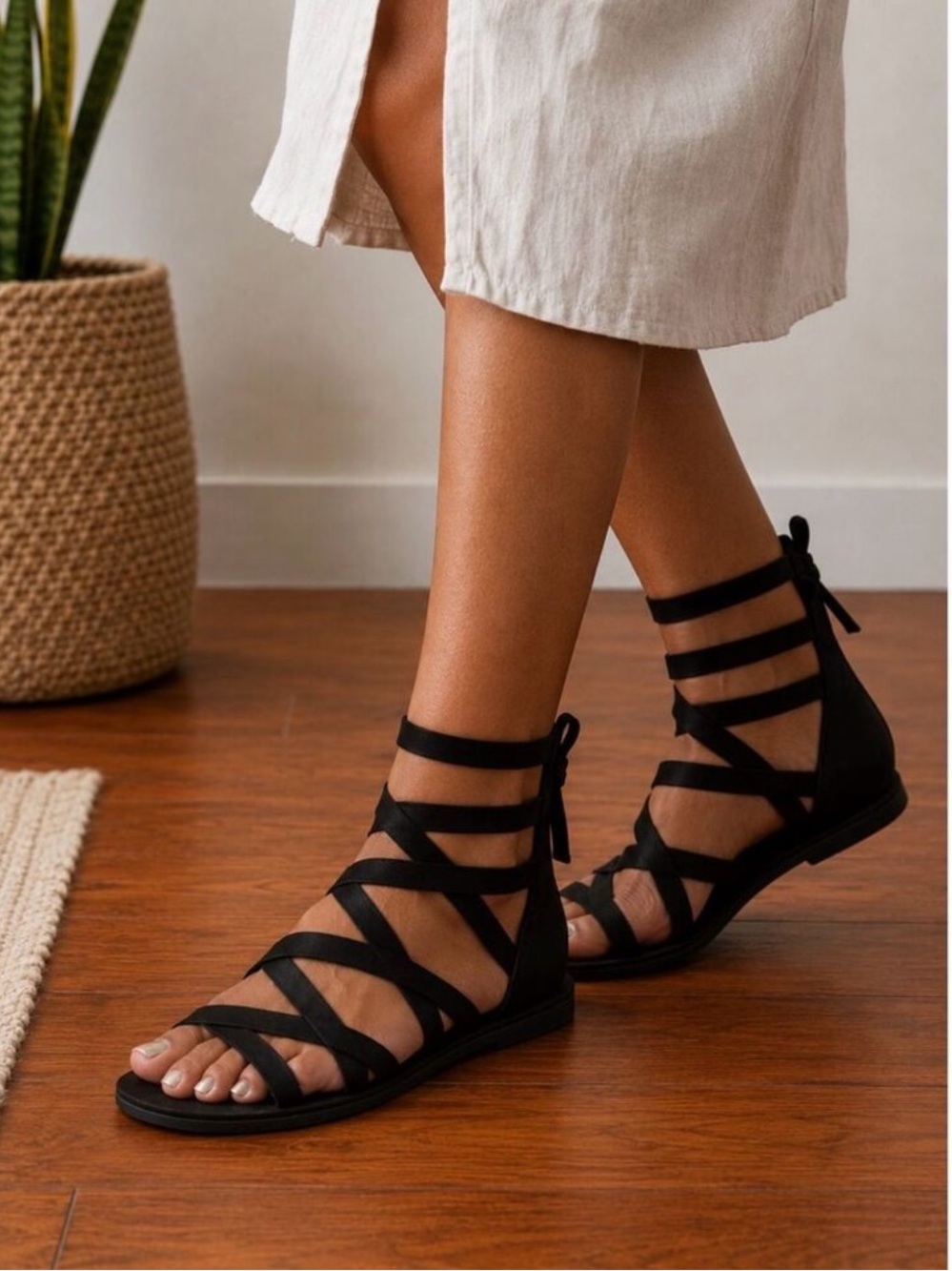 Torrid Black Velvet Lace Up Gladiator Sandals Size 10 Wide (10WW)